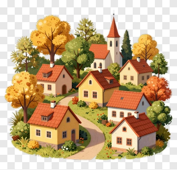 Autumn Village With Colorful Houses And Trees PNG