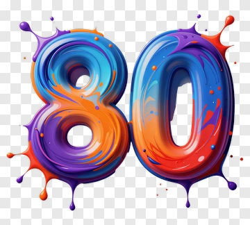 Colorful Number 80 With Paint Splashes PNG