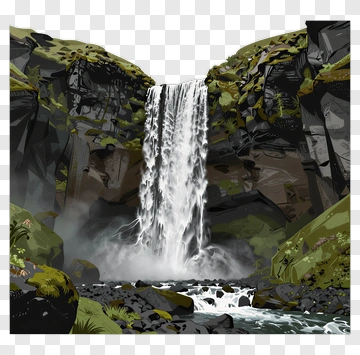 Waterfall In A Mountainous Landscape PNG