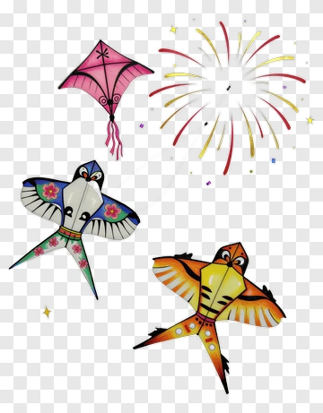 Colorful Kites And Fireworks PNG