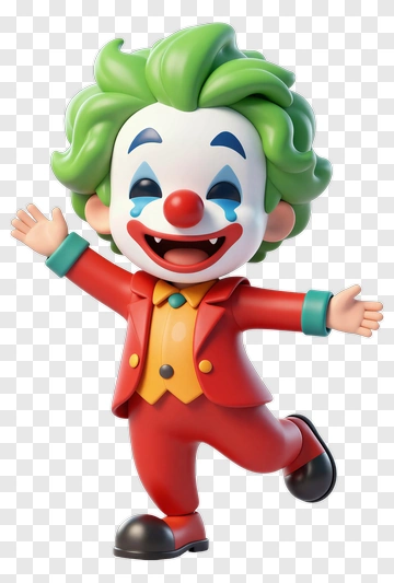 Cartoon Clown With Green Hair And Red Outfit PNG