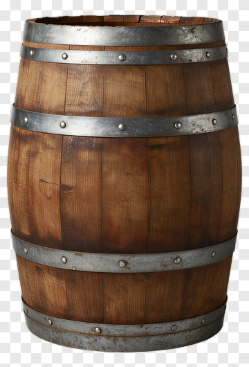 Wooden Barrel With Metal Bands PNG