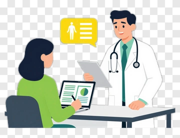 Doctor Consulting A Patient With Medical Information PNG