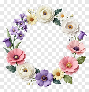 Floral Wreath With Colorful Flowers PNG