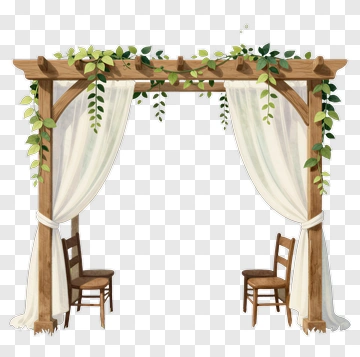 Wooden Arch With Drapes And Chairs PNG