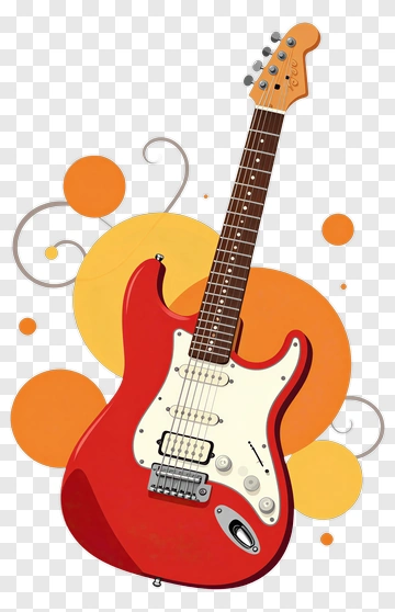 Red Electric Guitar With Colorful Background PNG
