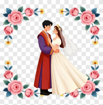 Wedding Couple Embracing With Floral Background PNG