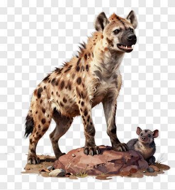 Hyena Standing On A Rock With A Cub PNG