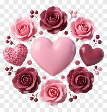 Pink Roses And Hearts Composition PNG