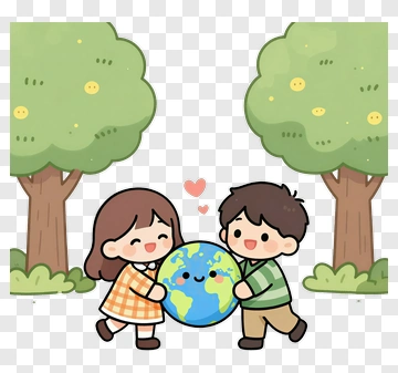 Cartoon Children Holding The Earth PNG
