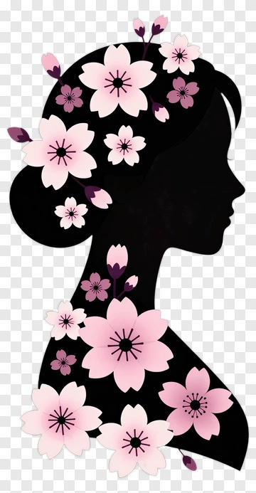 Silhouette Woman With Cherry Blossom Hair PNG