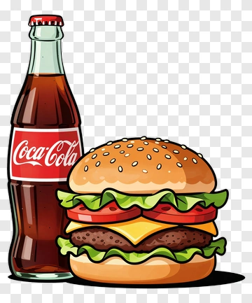 Cartoon Burger And Coca-Cola Bottle PNG