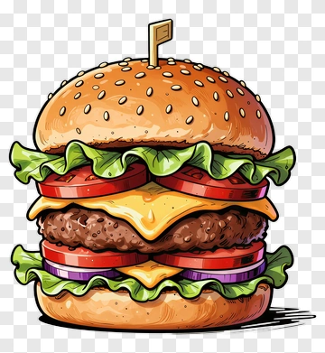 Cartoon Hamburger With Lettuce And Cheese PNG
