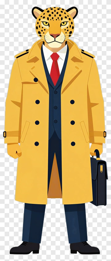 Cartoon Leopard Businessman In Yellow Coat PNG