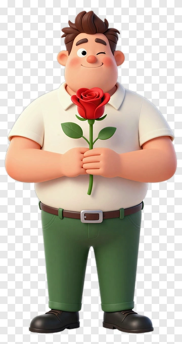 Cartoon Man Holding A Red Rose PNG
