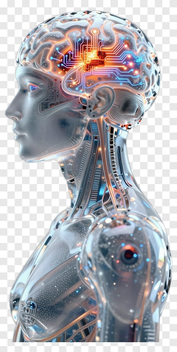 Futuristic Robot Head With Visible Brain And Circuitry PNG