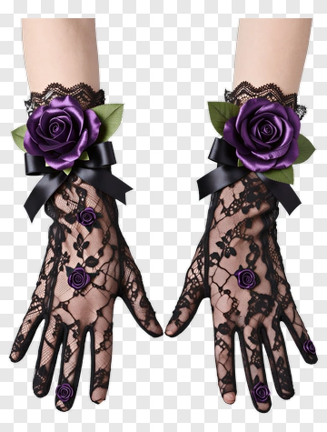 Black Lace Gloves With Purple Roses PNG