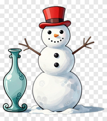 Cartoon Snowman With A Vase PNG