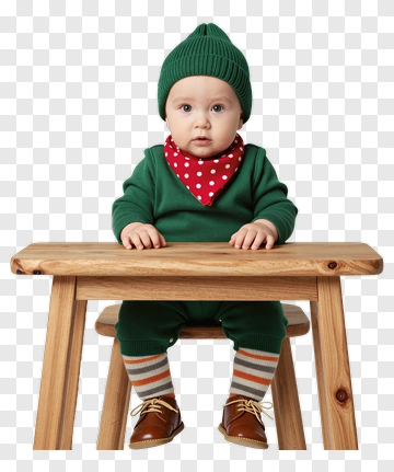 Toddler Sitting At A Wooden Table PNG