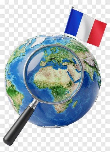 Globe With Magnifying Glass And French Flag PNG