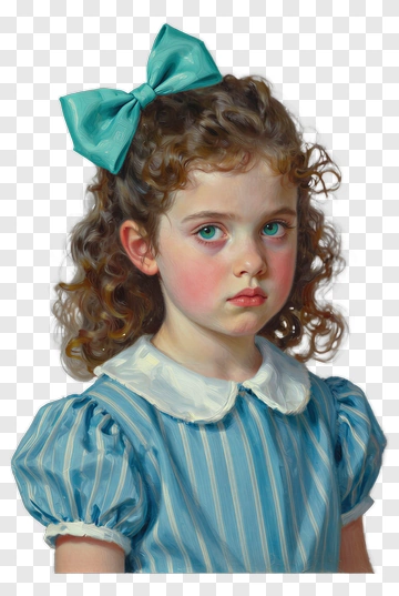 Young Girl With Curly Hair And Blue Bow PNG