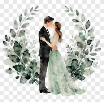Watercolor Couple Embracing In A Floral Frame PNG