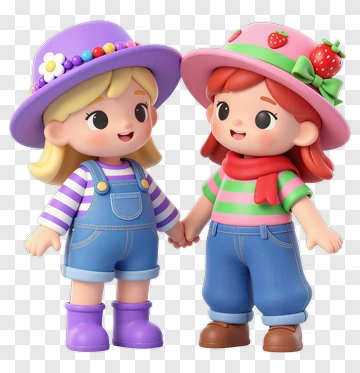 Cartoon Girls Holding Hands PNG