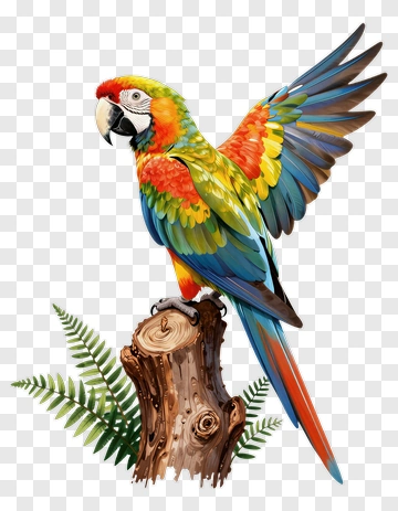 Colorful Parrot Perched On A Log PNG