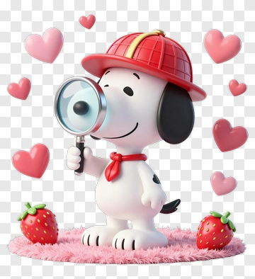 Cartoon Dog Holding A Magnifying Glass With Hearts PNG