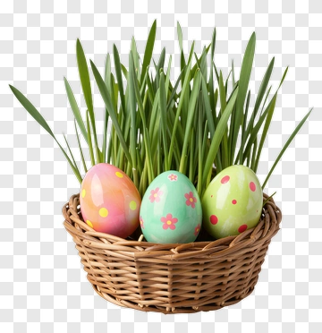 Easter Basket With Colorful Eggs And Grass PNG