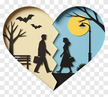 Heart-Shaped Paper Cutout Of A Couple Walking Apart PNG