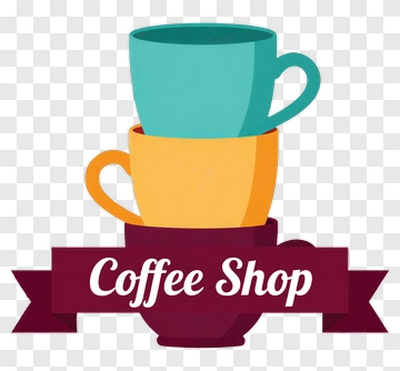 Coffee Shop Logo With Colorful Cups PNG
