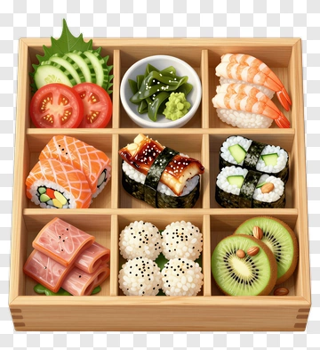 Sushi Bento Box With Various Ingredients PNG