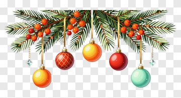 Christmas Ornaments Hanging From Pine Branch PNG