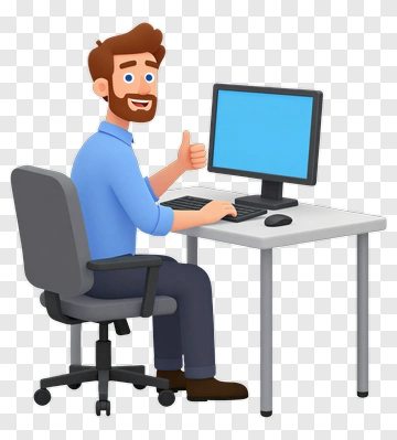 Cartoon Man Working At A Computer PNG