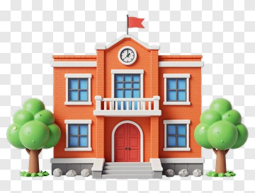 3D School Building With Trees PNG