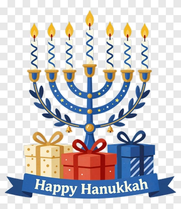 Happy Hanukkah Menorah With Gifts PNG