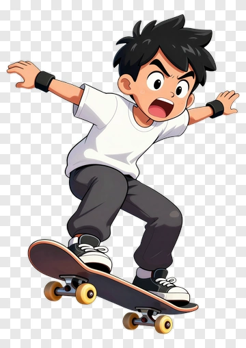 Cartoon Boy Skateboarding PNG