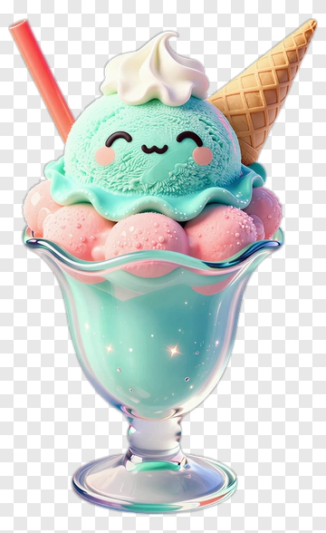 Cute Ice Cream Sundae With Cone And Straw PNG