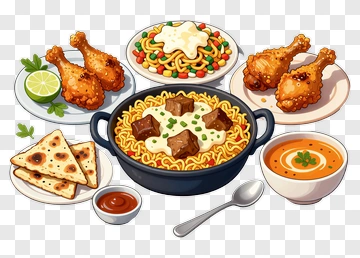 Delicious Chicken Dinner With Noodles And Sides PNG