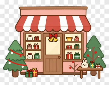 Cartoon Gift Shop With Christmas Trees PNG