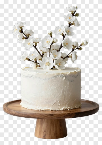 Decorative Cake With Cherry Blossom Branches PNG