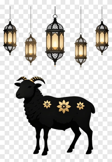 Black Goat With Decorative Lanterns PNG