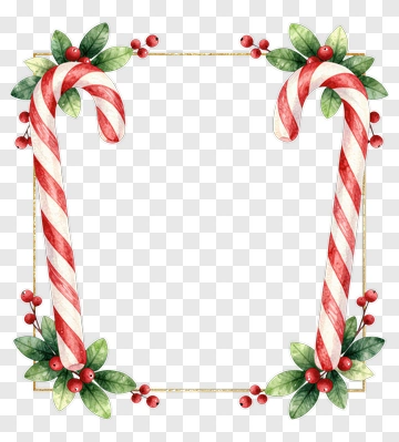Candy Cane Frame With Holly And Berries PNG