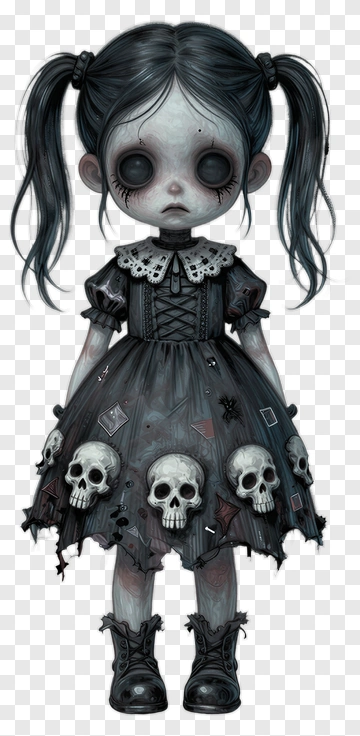 Cartoon Doll With Skull Dress PNG