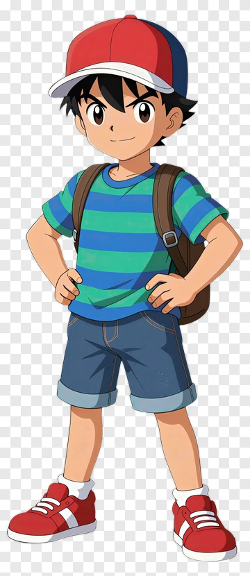 Cartoon Boy Wearing A Cap And Backpack PNG