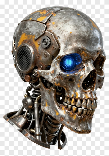 3D Robot Skull With Blue Eye PNG