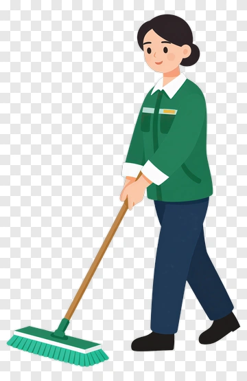 Cartoon Cleaner Sweeping Floor PNG