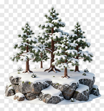 Snowy Pine Trees On Rocky Ground PNG