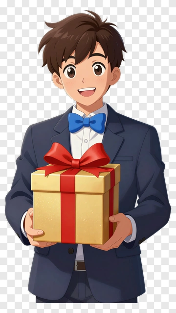 Happy Boy Holding A Gift Box PNG